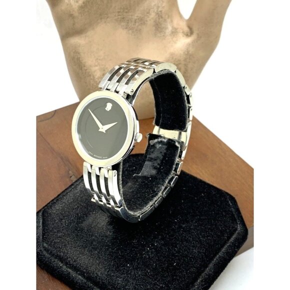 Movado Women's Watch 0607051 Esperanza Black Dial Swiss Quartz Silver Steel 28mm - Picture 13 of 13